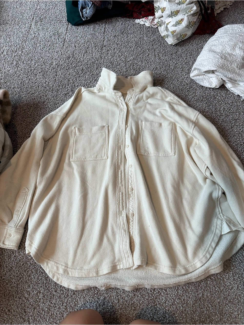 aerie Cream Button-Up Utility Shirt Jacket